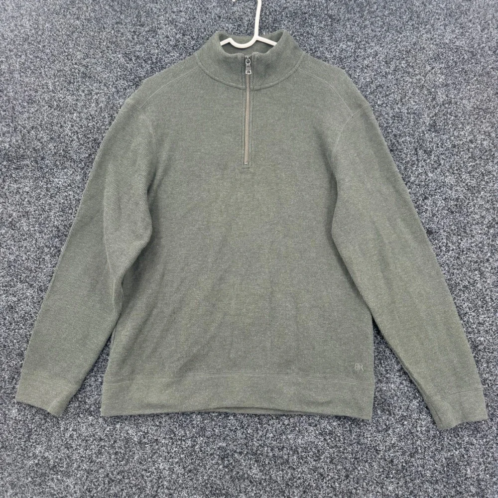 Banana Republic Mens Medium Olive Green Quarter Zip Pullover Waffle Knit Sweater